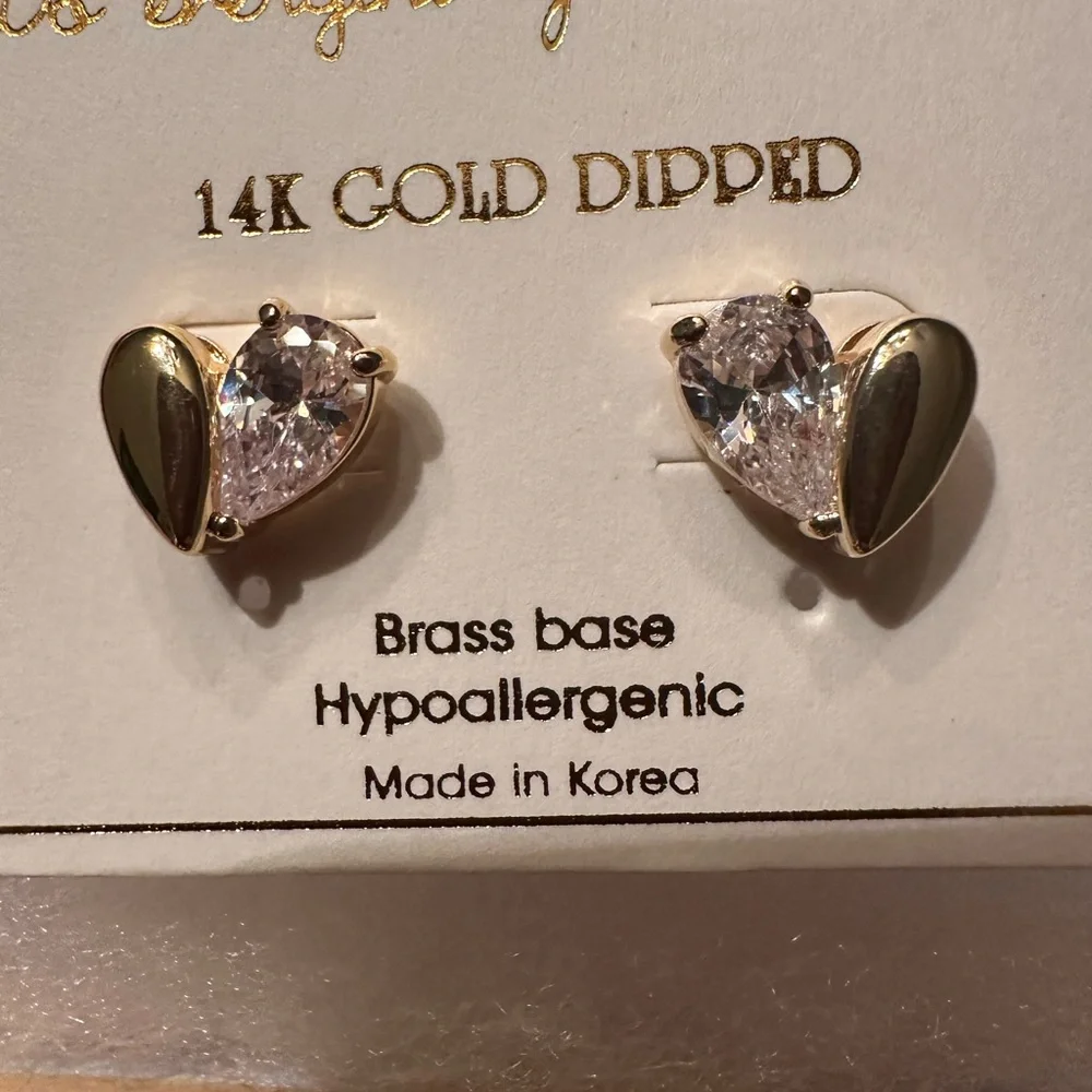 Heart Shaped Earrings - 14K Gold Dipped Heart Stud Earrings